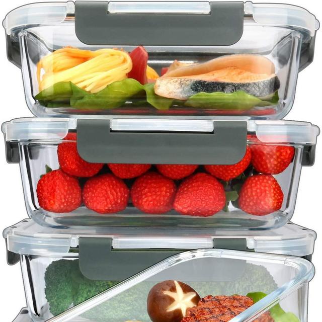 [5-Packs, 36 Oz.] Glass Meal Prep Containers with Lifetime Lasting Snap Locking Lids Glass Food Containers,Airtight Lunch Container,Microwave, Oven, Freezer and Dishwasher (4.5 Cup)