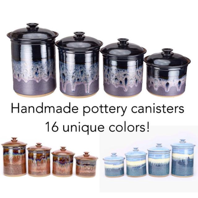 Made to order kitchen canister set in your choice of glaze. Wheel thrown pottery canisters- 3 or 4 piece set. Allow 6-8 weeks for completion
