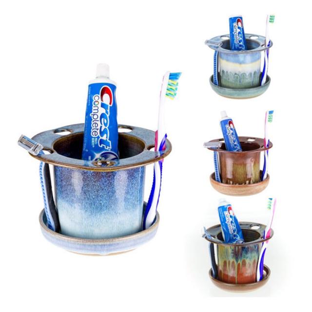 Hand thrown stoneware toothbrush caddy in your choice of glaze. Store toothbrushes, razors, and more- bathroom organizer- MADE TO ORDER 6wks