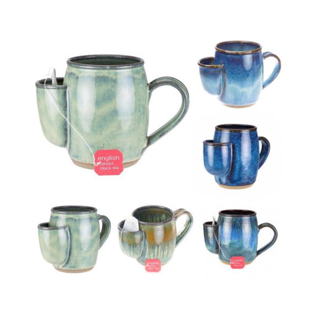 Joey pouch tea mug in any glaze. Side pocket for tea bag / Tea bag holder | tea bag pocket | tea lover's gift / MADE TO ORDER- up to 6 weeks
