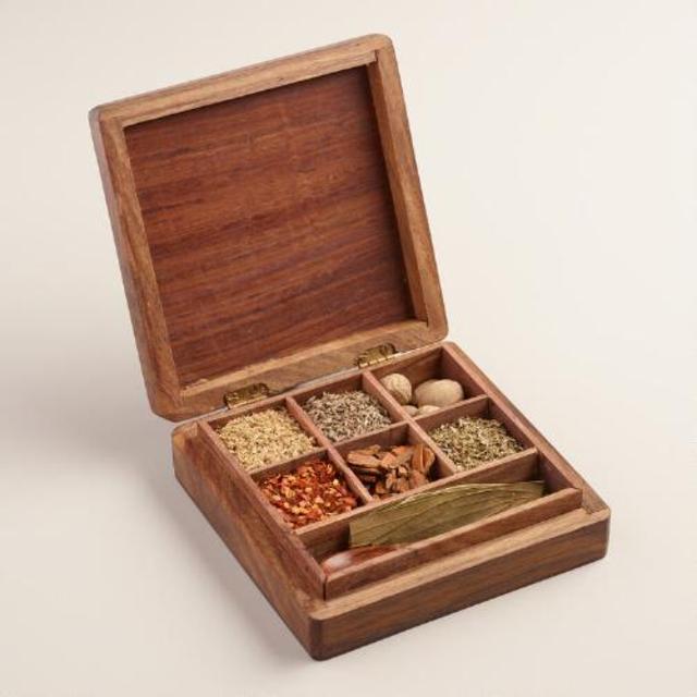 Carved Wood Latin Spice Gift Box Set, 7 Piece