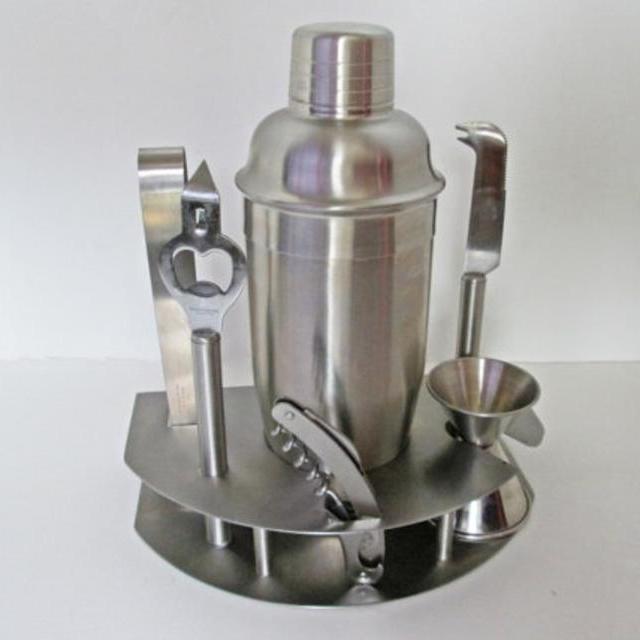 Cocktail Shaker, Bar Tools w Stand, Stainless Steel barware caddy set