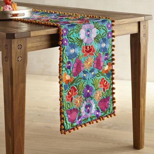 Vistoso Blooms Embroidered Table Runner