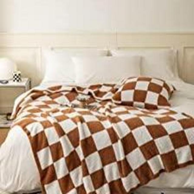 Ultra-Soft Buffalo Checkerboard Grid Fluffy Microfiber Knitted Throw Blanket Super Cozy Lightweight Checkered Bed Blanket for Sofa Couch Bed Khaki 51"X63"