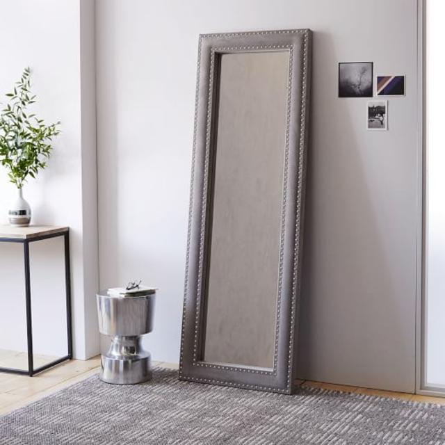 Upholstered Floor Mirror - Dove Gray Velvet