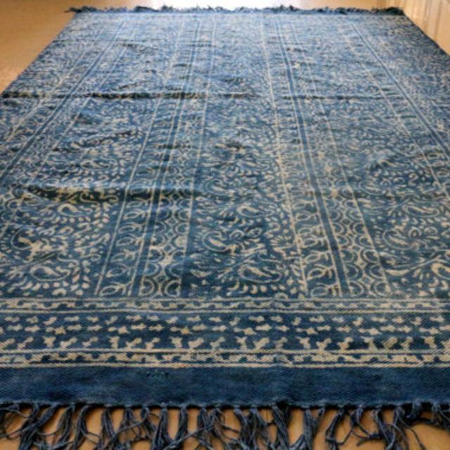 HANDMADE BLOCK PRINT - Natural Indigo Rug - 4' x 6' - Indian - Abstract Pattern - Mudcloth - Perfect for your Home - Chimercals