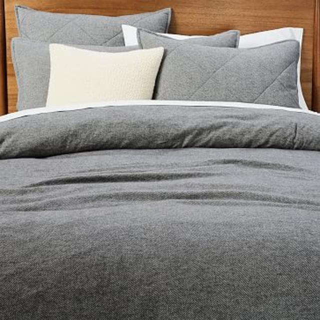 Flannel Herringbone Duvet Cover + Shams - QUEEN