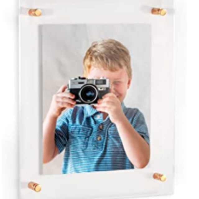 ArtToFrames Floating Acrylic Frame for Pictures Up to 16x20 inches (Full Frame is 20x24) with Gold Standoff Wall Mount Hardware, Acrylic-109-16x20-71
