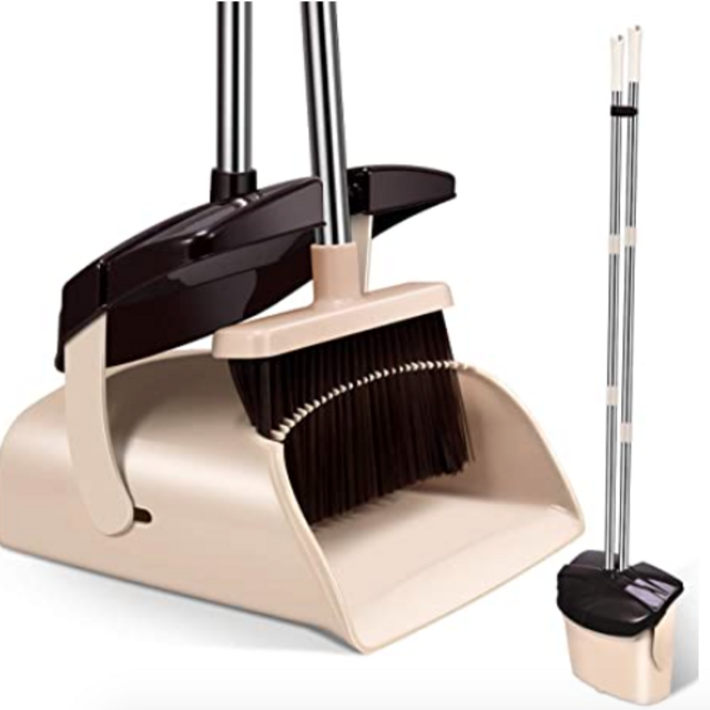 Mosuch Broom and Dustpan Set Extendable Long Handle Brooms Upright Standing Dustpans Lightweight Stainless Self-Clean Soft Broom Combo for Home Indoor Kitchen Lobby Office Living Room