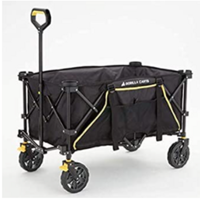 Gorilla Carts GCSW-7P 7 Cu. Ft. Collapsible Folding Outdoor Utility Wagon with Oversized Bed, Black