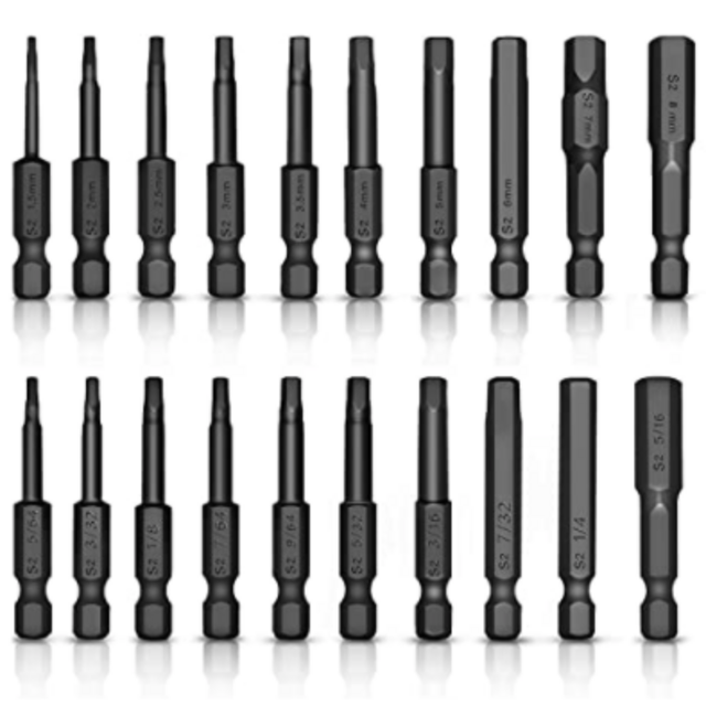 Hex Head Allen Wrench Drill Bit Set (10pc Metric & 10pc SAE), PTSLKHN 1/4" Diameter Quick Release Shank Magnetic Screwdriver Bit Set - Perfect for Ikea Type Furniture