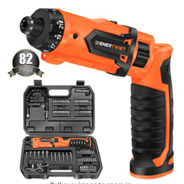 Enertwist Cordless Screwdriver, 8V Max 10Nm Electric Screwdriver Rechargeable Set with 82 Accessory Kit and Charger in Carrying Case, 21+1 Cluth, Dual Position Handle, LED Light, ET-CS-8