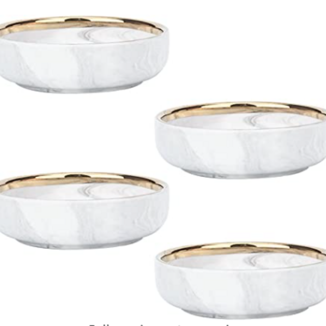Colias Wing Elegant&Attractive Marble Pattern Stylish Design Multipurpose Porcelain Side Dish Bowl Seasoning Dishes Soy Dipping Sauce Dishes-Set of 4-White&Golden