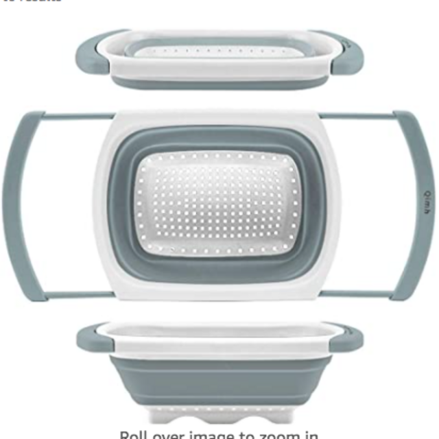 Qimh Collapsible Colander | Over The Sink Silicone Kitchen Strainers and Colanders with Extendable Handles | Veggies, Fruit and Pasta Foldable Strainer for Kitchen, 6-Quart, BPA Free