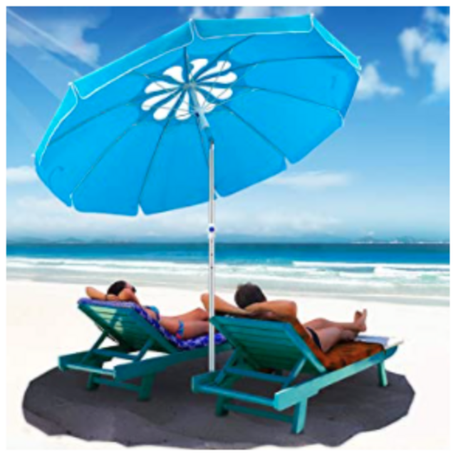 MOVTOTOP Beach Umbrella UV 50+, 6.5ft Umbrella with Sand Anchor & Tilt Aluminum Pole, Portable Beach Umbrella with Carry Bag for Beach Patio Garden Outdoor