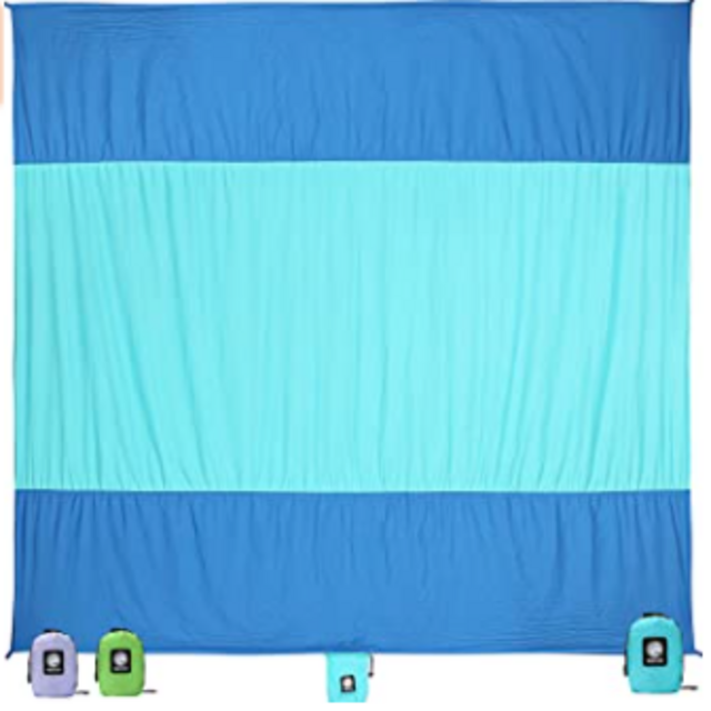 Wekapo Sand Free Beach Blanket, Extra Large Oversized 10'X 9' for 7 Adults Beach Mat, Big & Compact Sand Proof Mat Quick Drying, Lightweight & Durable with 6 Stakes & 4 Corner Pockets