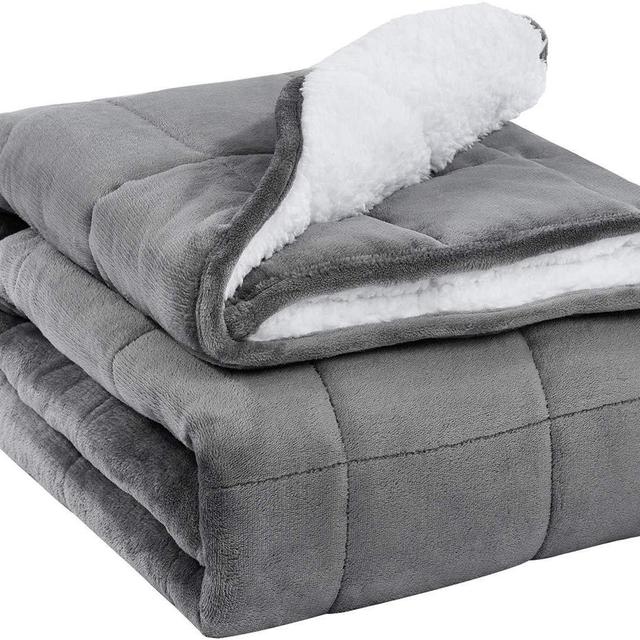 BUZIO Sherpa Fleece Weighted Blanket for Adult, 20 lbs Heavy Fuzzy Throw Blanket with Soft Plush Flannel, Dual Sided Queen Size Cozy Fluffy Blanket, 60 x 80 inches, Grey