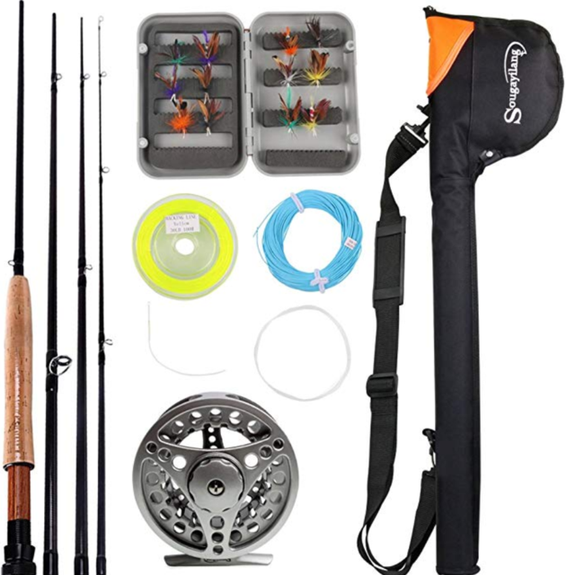 Sougayilang Saltwater Freshwater Fly Fishing Rod with Reel Combo Kit