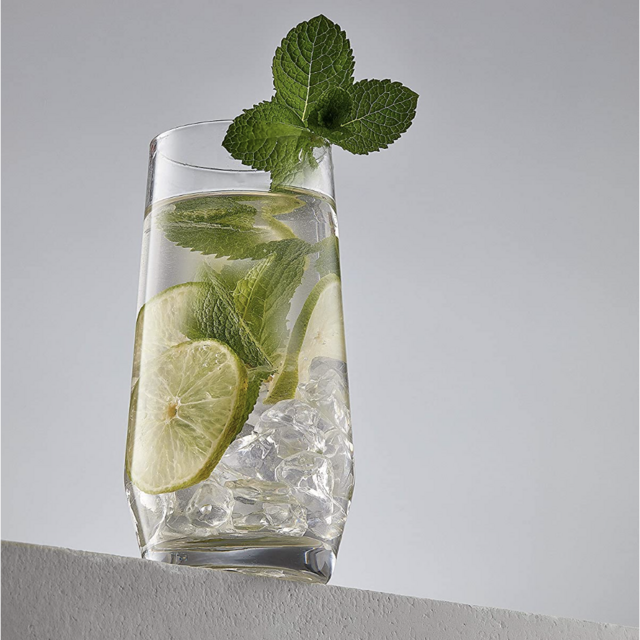 JoyJolt Gwen Highball Glasses Set of 4 Tall Drinking Glasses. 18oz Cocktail Glass Set. Lead-Free Crystal Glassware. Bourbon or Whiskey Glass Cup, Bar, Mixed Drinks, Mojito and Tom Collins Glasses