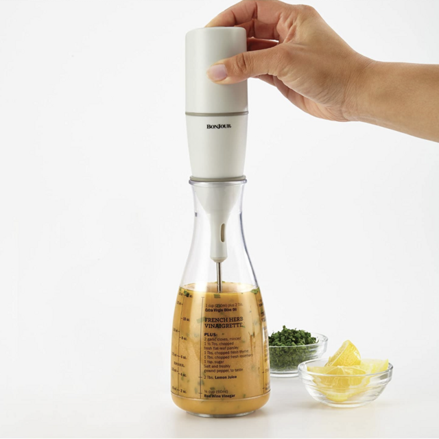 BonJour Chef's Tools Plastic Salad Dressing Carafe and Handheld Mixer, 12-Ounce, Salad Chef