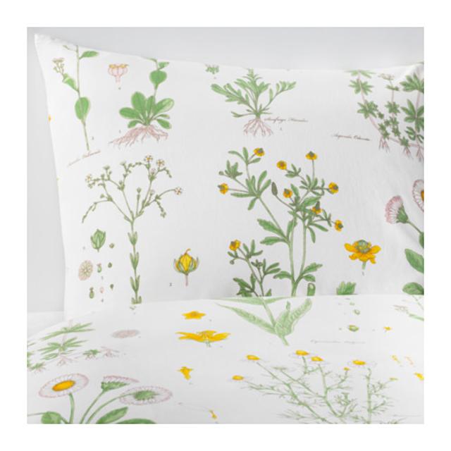STRANDKRYPA Duvet cover and pillowcase(s), floral patterned, white