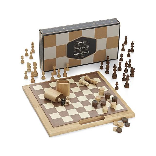 3-in-1 Game Set: Chess Checkers Backgammon