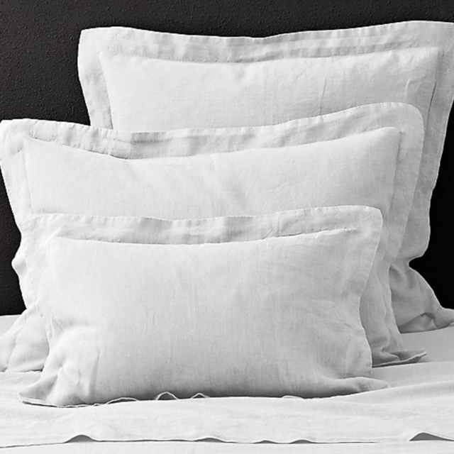 Stonewashed Belgian Linen Flange Sham Standard in White