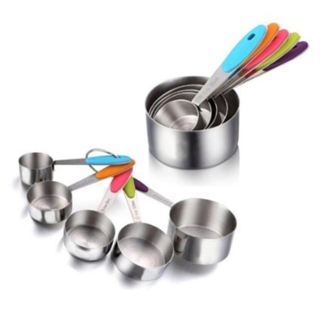 Ipow 5 PCS Solid Sturdy Stainless Steel Stackable Measuring Cups Set to Measure Dry and Liquid Ingredients with Soft Handles,for Kitchen Cooking Baking