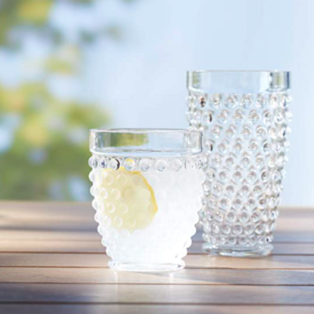 Amazon Basics 12-Piece Tritan Glass Drinkware Set - Hobnail Highball and Double Old Fashioned, 6-Pieces Each, 18oz./13oz.