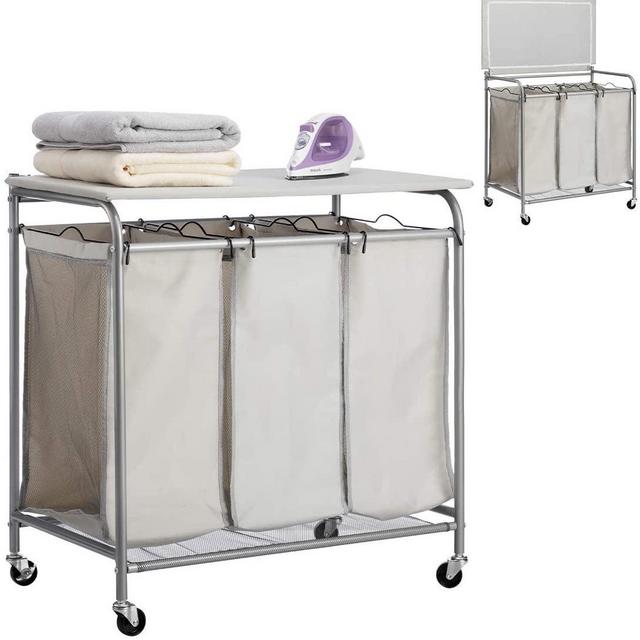 Laundry Sorter Cart with Foldable Ironing Board - Grey