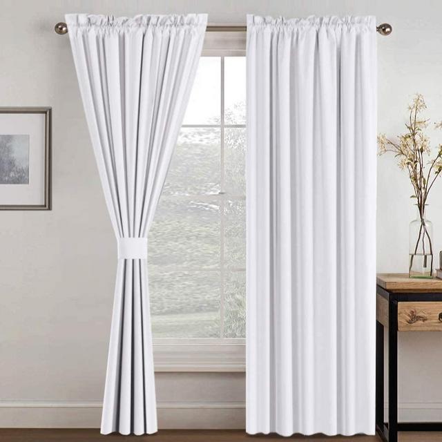 100% Blackout White Curtains 84 Inches Long Full Light Blocking Curtain for Bedrooms -Set of 2 Panels