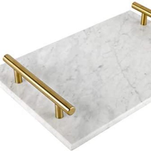 Marble Tray with Gold Handles