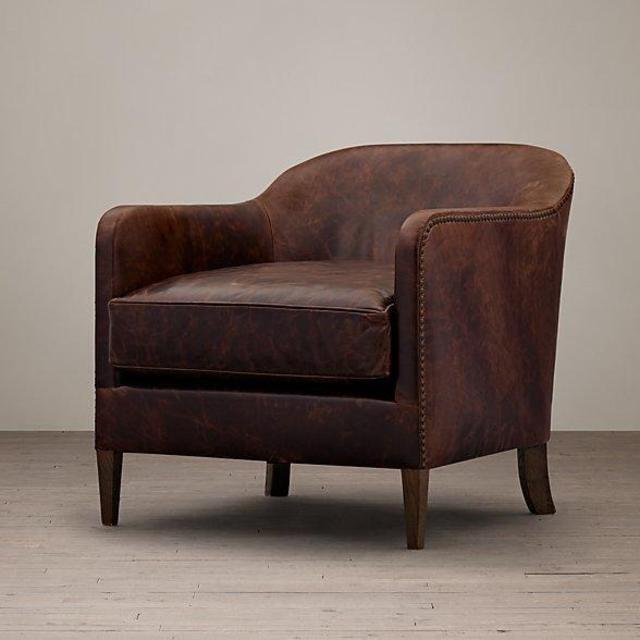 1950s French Tuxedo Leather Club Chair
