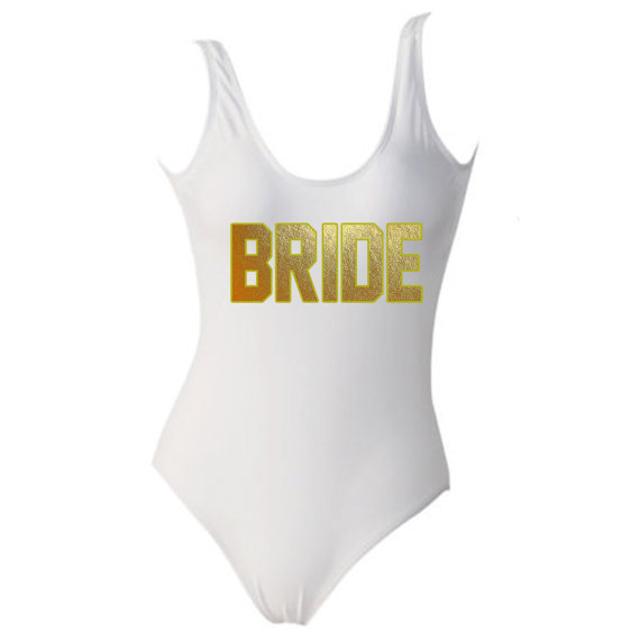 White and Gold BRIDE One Piece Swimsuit Monokini- White Honeymoon Monokini Swimming Suit- Bachelorette Party Suit- Bride Swimsuit
