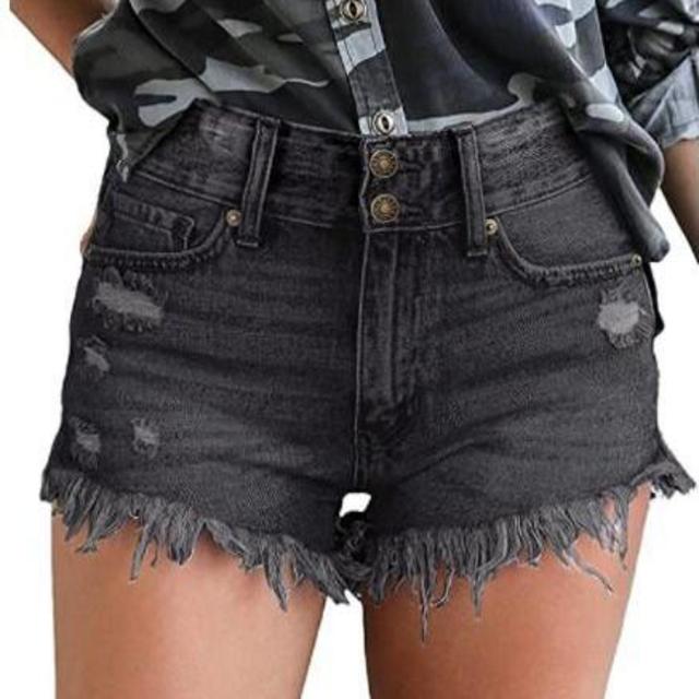luvamia Women's Casual Denim Shorts Frayed Raw Hem Ripped Jeans Shorts
