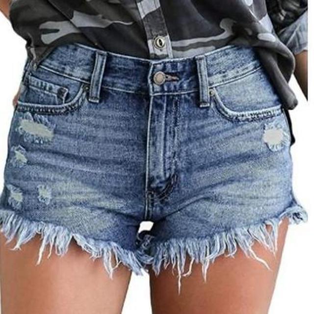 luvamia Women's Casual Denim Shorts Frayed Raw Hem Ripped Jeans Shorts