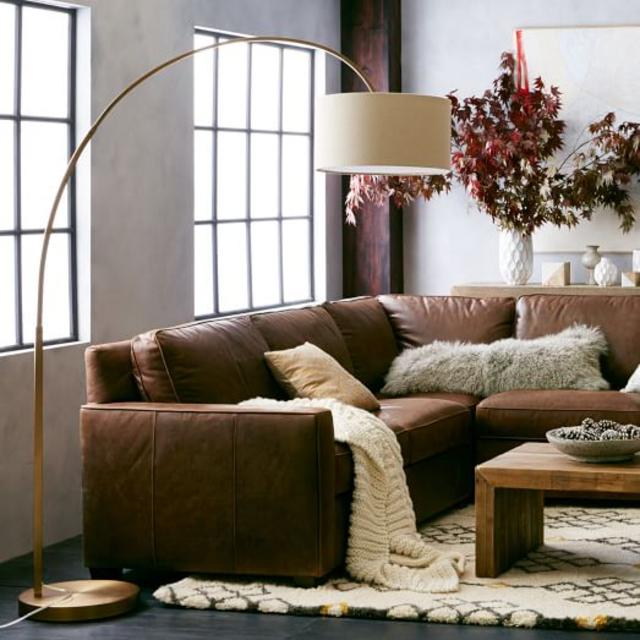 Overarching Floor Lamp- Antique Brass - Natural Shade