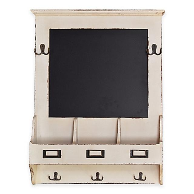 Sheffield Wall-Mount Chalkboard Storage Rack with Cubbies in White