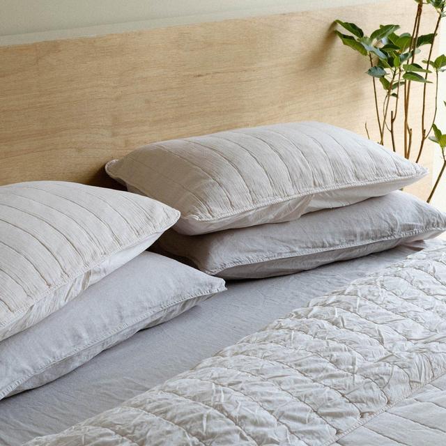 Morrow Soft Goods FITTED SHEET HEIRLOOM LINEN Color: White, Queen (Color: Stone, Queen)