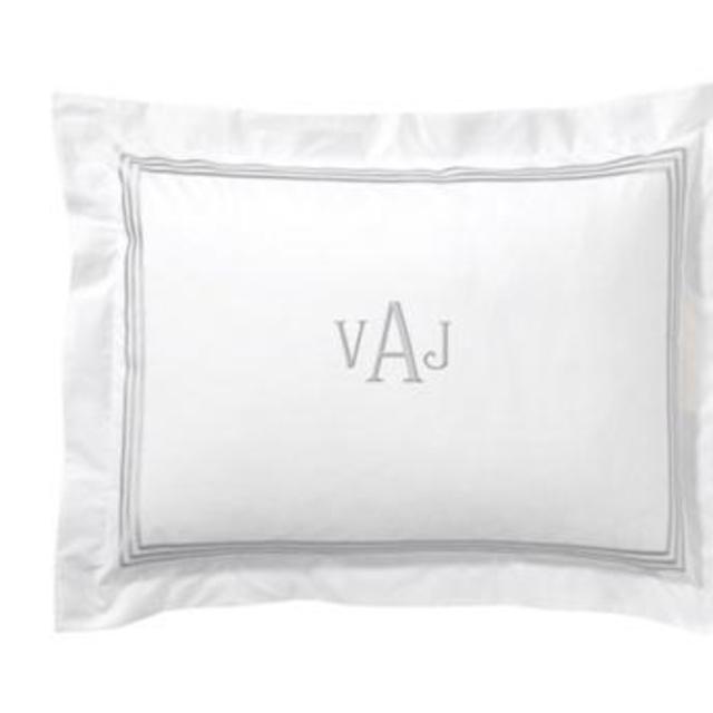 Monogrammed Grand Organic Sham, Standard, Gray Mist