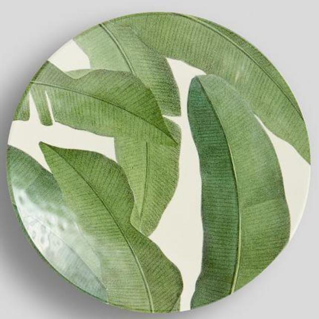 BANANA PALM PRINT MELAMINE SALAD PLATE, SET OF 4