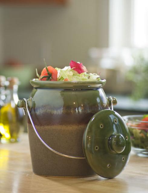 Green Stoneware Compost Crock