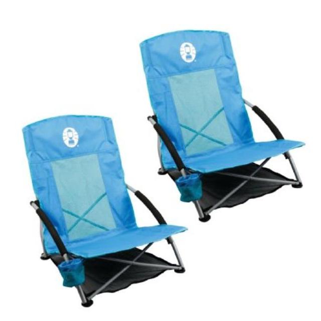 (2) COLEMAN Low Sling Day Trip Beach Camping Chairs w/ Cup Holder + Carry Bag