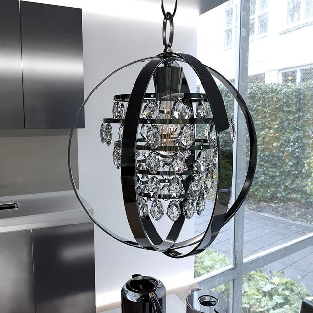 TURBO SII (Bulb Included) Globe Crystal Chandelier Orb Pendant Lighting Oil Rubbed Bronze Chandeliers 1 Light Black Ceiling Light Fixture