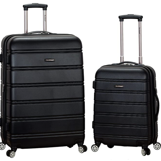 Rockland Melbourne Hardside Expandable Spinner Wheel Luggage, Black, 2-Piece Set (20/28)