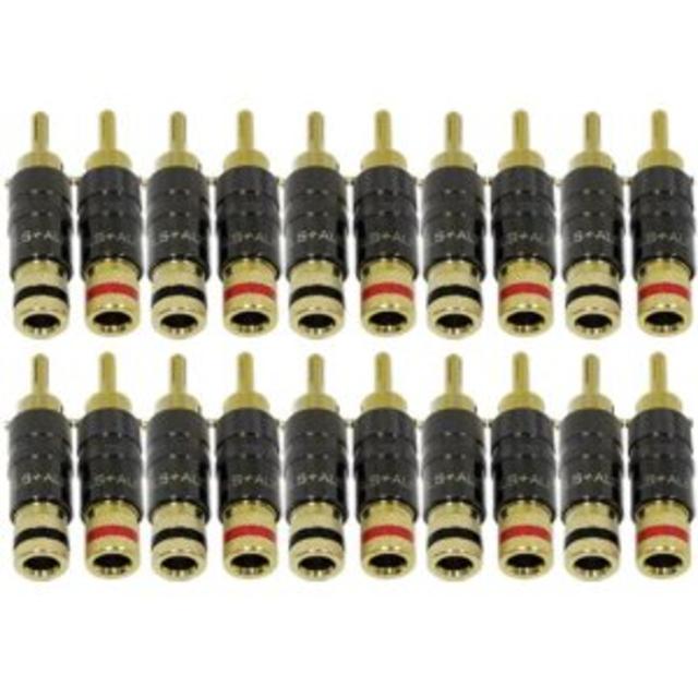 GLS Audio Locking Series Generation 4 Gold Connector Banana Plugs Banana Clips - 20 Pack (10 Red & 10 Black)