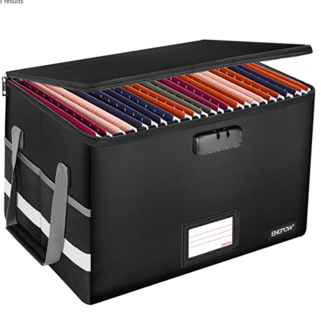 File Box with Lock,ENGPOW Fireproof Box File Storage Organizer Anti-Static Box,Collapsible Fireproof Document Box