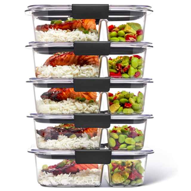 Rubbermaid Brilliance Meal Prep Containers, 2-Compartment Food Storage Containers, 2.85 Cup, 5-Pack