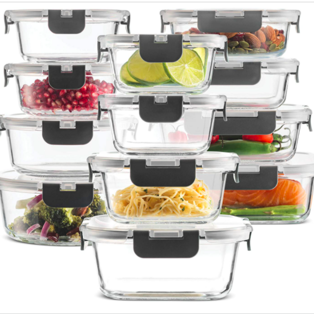 24-Piece Superior Glass Food Storage Containers, Grey