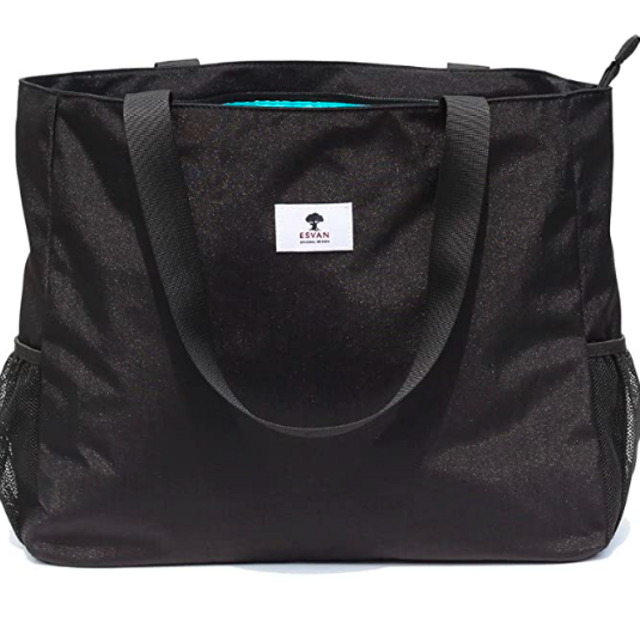 ESVAN Water Resistant Beach Bag, Large, Black